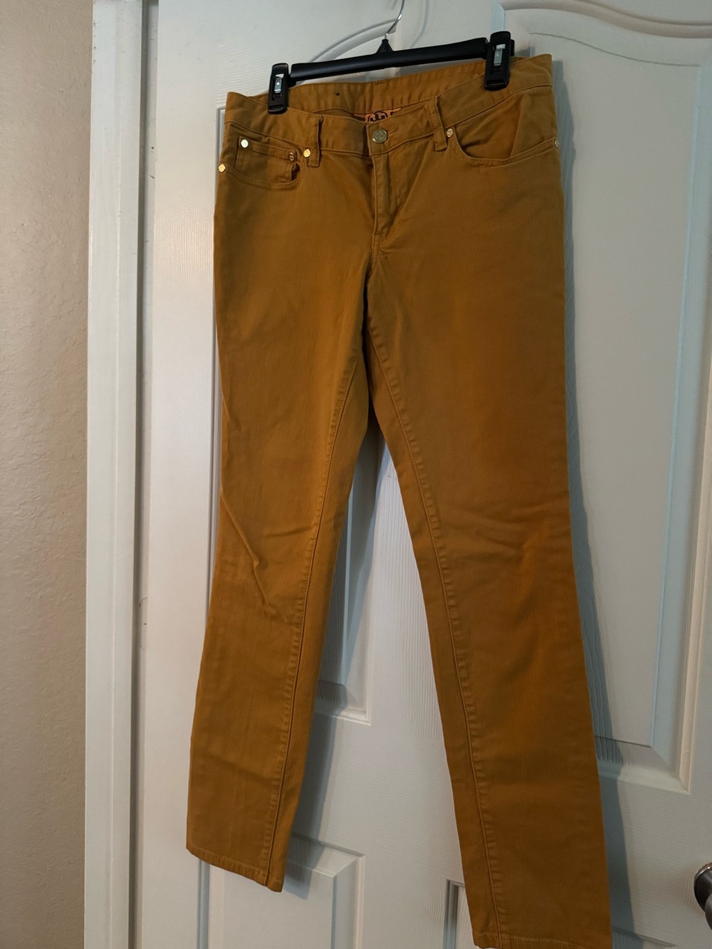 Tory Burch Jeans Womens 30 Yellow Gold Ivy Super Skinny Low Rise Stretch Denim